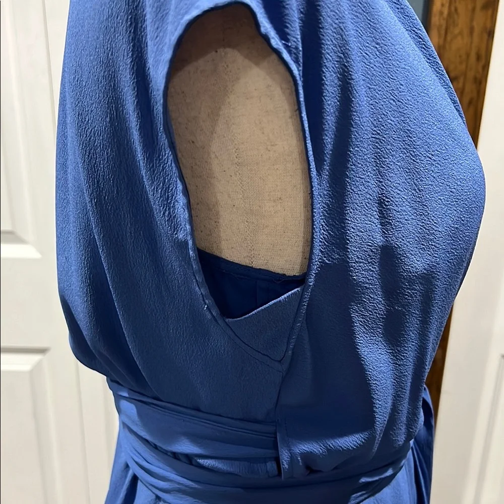 MM Lafleur Blue Wrap Tie Front Sheath Dress - Picture 5 of 8